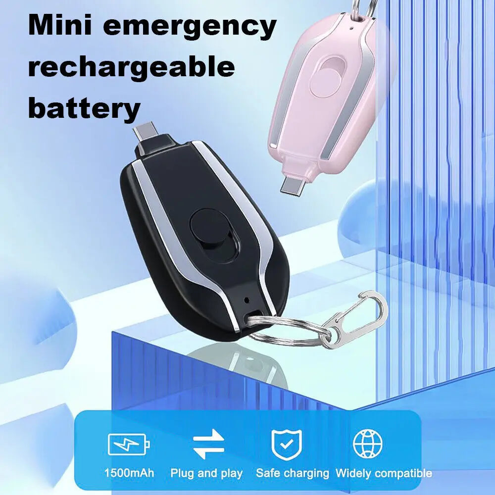 1500mAh Mini Power Emergency Pod Keychain Charger With Type-C Ultra-Compact Mini Battery Pack Fast Charging Backup Power Bank - Image #4