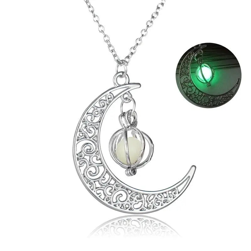 Fashion Moon Natural Glowing Stone Healing Necklace Women Gift Charm Luminous Pendant Necklace Jewelry - Image #5