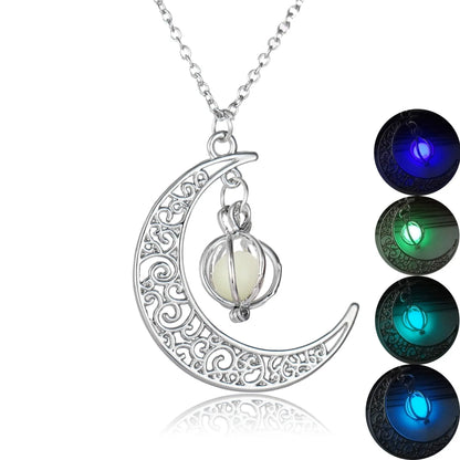 Fashion Moon Natural Glowing Stone Healing Necklace Women Gift Charm Luminous Pendant Necklace Jewelry - Image #2