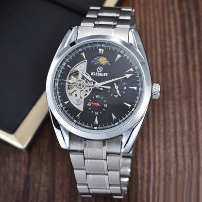Relogio Masculino Men Tourbillon Watches Stainless Steel Band Automatic Mechanical Wristwatches Moon Phase Small Seconds Watch