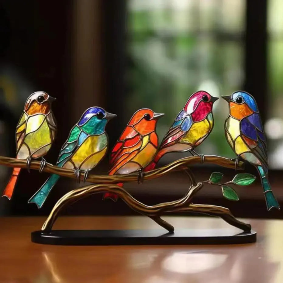 Stained Birds On Branch Desktop Ornaments For Bird Lover Home Decor Desk Decor For Bedroom Living Room And Office - Image #5