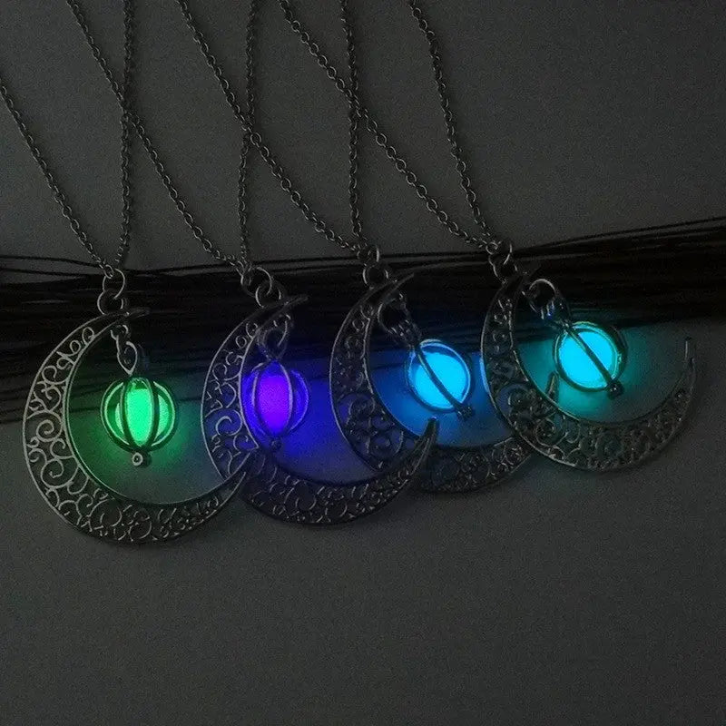 Fashion Moon Natural Glowing Stone Healing Necklace Women Gift Charm Luminous Pendant Necklace Jewelry - Image #7