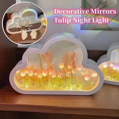 Tulip Night Lamp DIY Material Cloud Tulips Night Lamp Decorative Mirrors Photo Frame LED Table Lights Korean Creative Desk Bedroom Handmade Birthday Gifts - Image #1