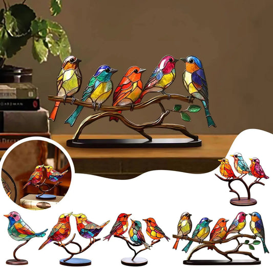 Stained Birds On Branch Desktop Ornaments For Bird Lover Home Decor Desk Decor For Bedroom Living Room And Office - Image #1