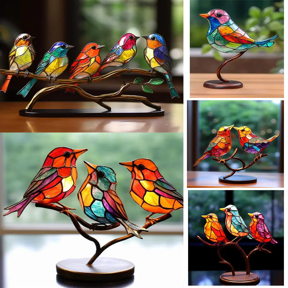 Stained Birds On Branch Desktop Ornaments For Bird Lover Home Decor Desk Decor For Bedroom Living Room And Office - Image #4