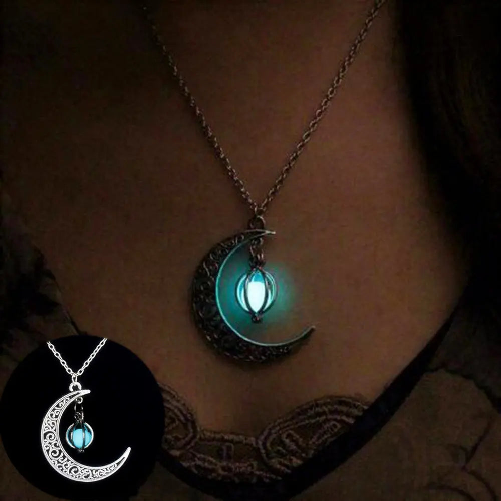 Fashion Moon Natural Glowing Stone Healing Necklace Women Gift Charm Luminous Pendant Necklace Jewelry - Image #1