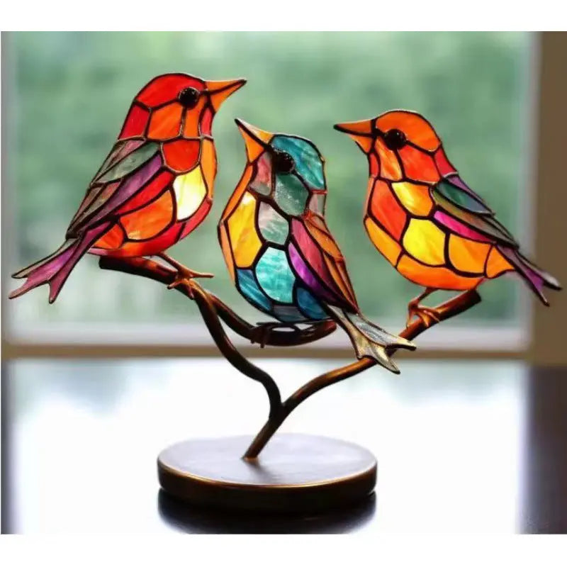 Stained Birds On Branch Desktop Ornaments For Bird Lover Home Decor Desk Decor For Bedroom Living Room And Office - Image #8