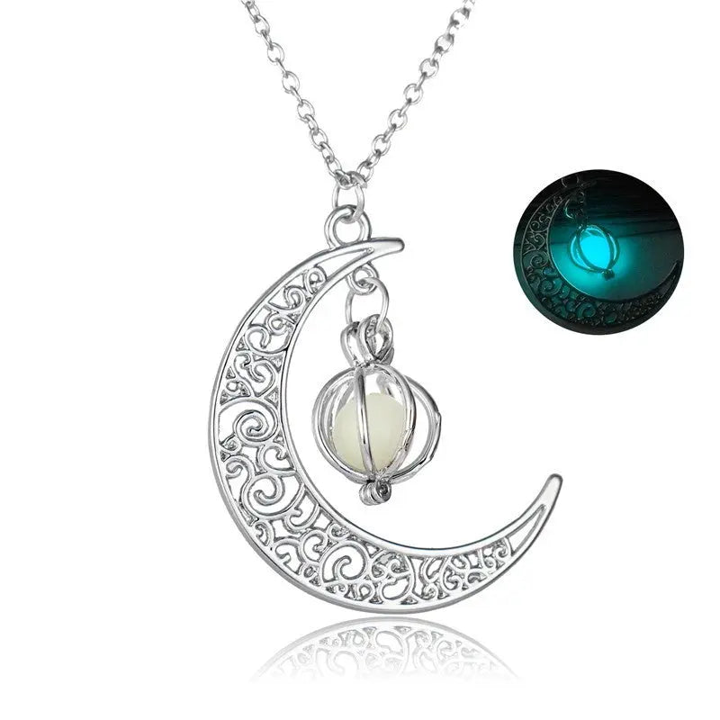 Fashion Moon Natural Glowing Stone Healing Necklace Women Gift Charm Luminous Pendant Necklace Jewelry - Image #6