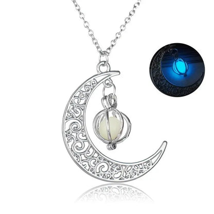 Fashion Moon Natural Glowing Stone Healing Necklace Women Gift Charm Luminous Pendant Necklace Jewelry - Image #4