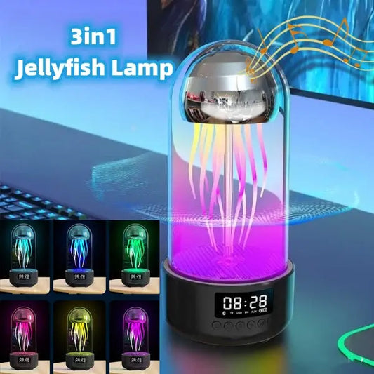 Creative 3in1 Colorful Jellyfish Lamp With Clock Luminous Portable Stereo Breathing Light Smart Decoration Bluetooth Speaker - Image #1