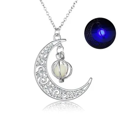 Fashion Moon Natural Glowing Stone Healing Necklace Women Gift Charm Luminous Pendant Necklace Jewelry - Image #3