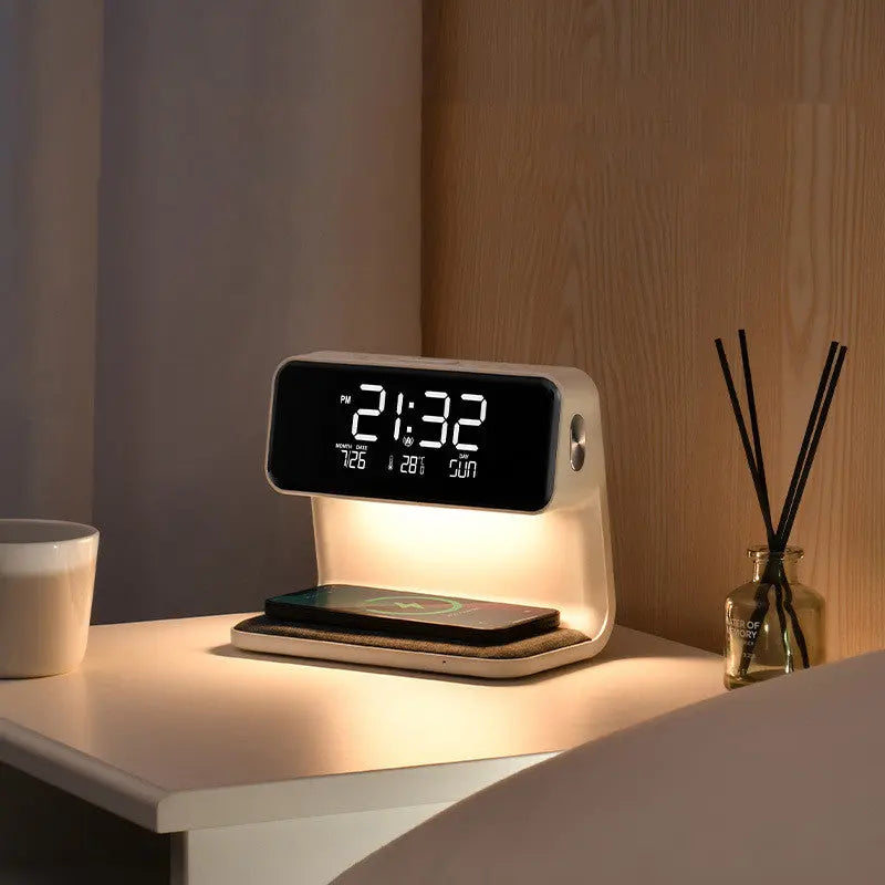 Creative 3 In 1 Bedside Lamp Wireless Charging LCD Screen Alarm Clock  Wireless Phone Charger For Iphone - Image #2