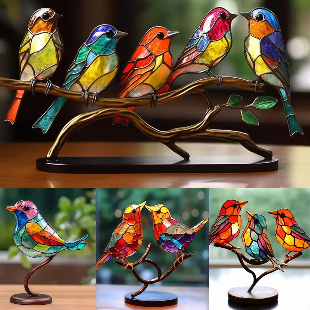 Stained Birds On Branch Desktop Ornaments For Bird Lover Home Decor Desk Decor For Bedroom Living Room And Office - Image #3