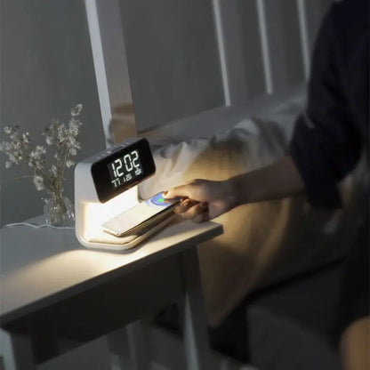 Creative 3 In 1 Bedside Lamp Wireless Charging LCD Screen Alarm Clock  Wireless Phone Charger For Iphone - Image #6