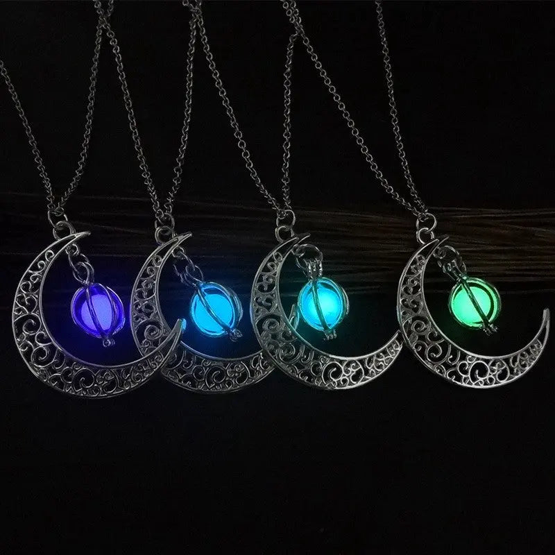 Fashion Moon Natural Glowing Stone Healing Necklace Women Gift Charm Luminous Pendant Necklace Jewelry - Image #8