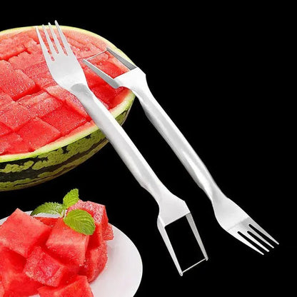 2 In 1 Watermelon Fork Slicer Multi-purpose Stainless Steel Watermelon Slicer Cutter Kitchen Fruit Cutting Fork Fruit Divider Kitchen Gadgets - Image #2