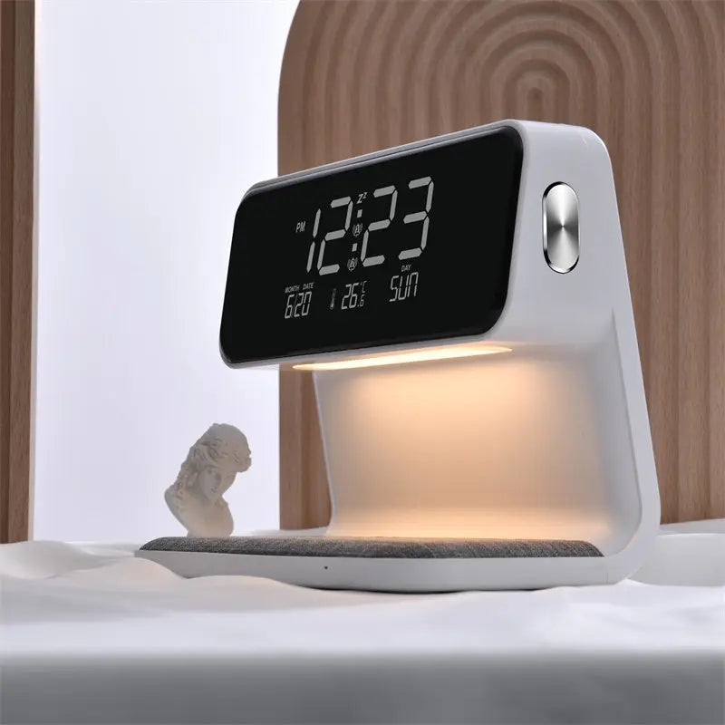 Creative 3 In 1 Bedside Lamp Wireless Charging LCD Screen Alarm Clock  Wireless Phone Charger For Iphone - Image #9